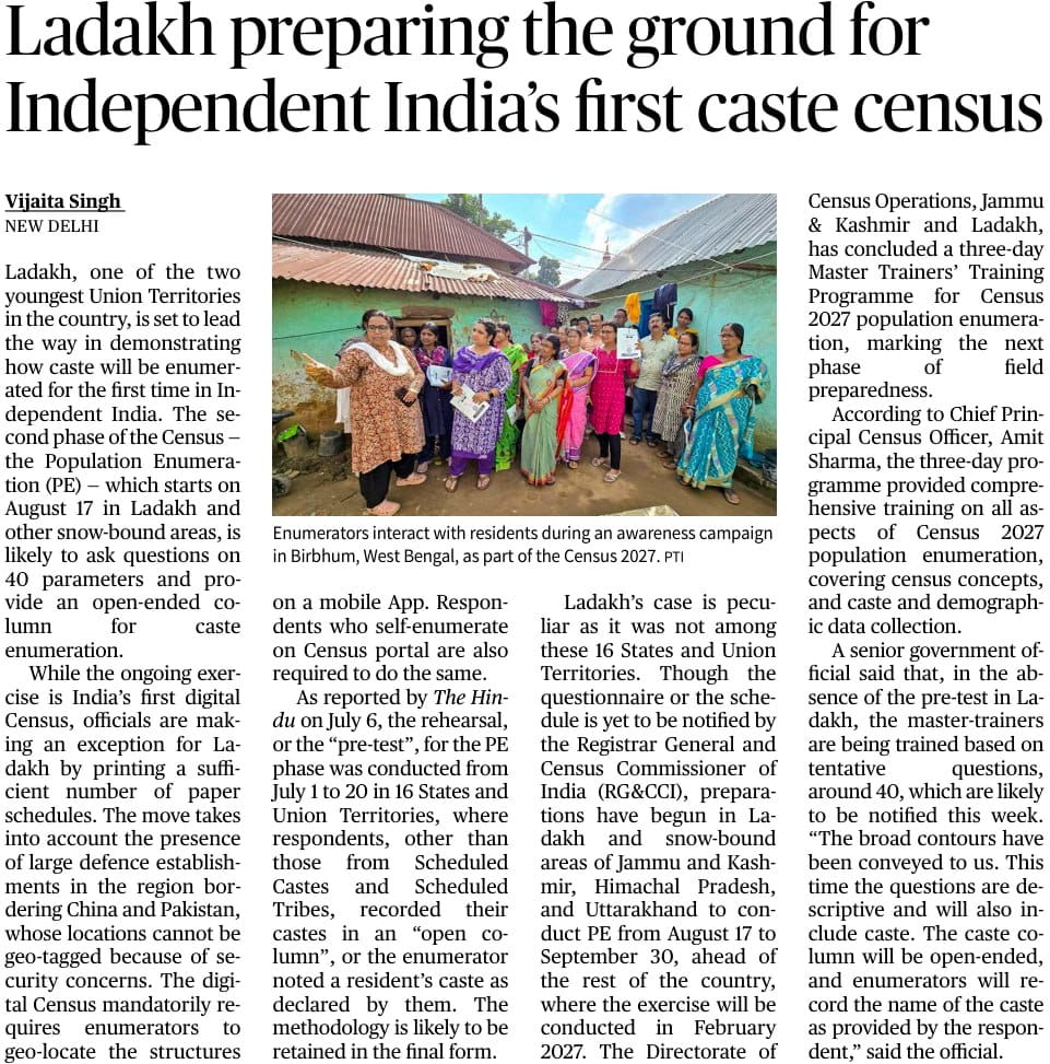 Ladakh to Lead Independent India’s First Caste Enumeration