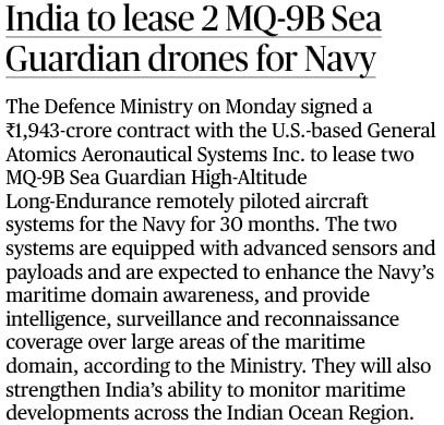 India to Lease 2 MQ-9B SeaGuardian Drones for Navy